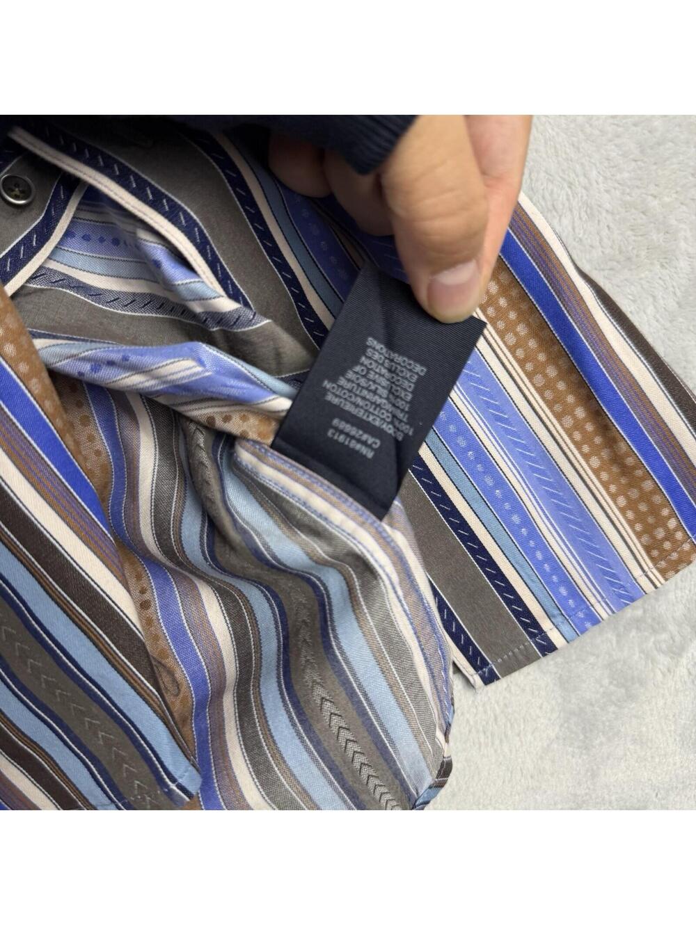 Robert Graham Striped Button Up Shirt Blue Brown Embroidered MenXL Preppy Luxury - Picture 7 of 12